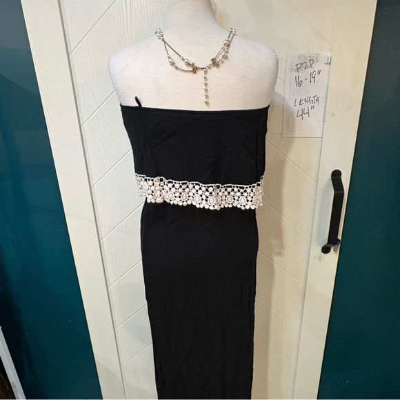 Bluenotes Black‎ Strapless Maxi Dress White Crochet Trim Boho Summer Beach Dress - Picture 6 of 8